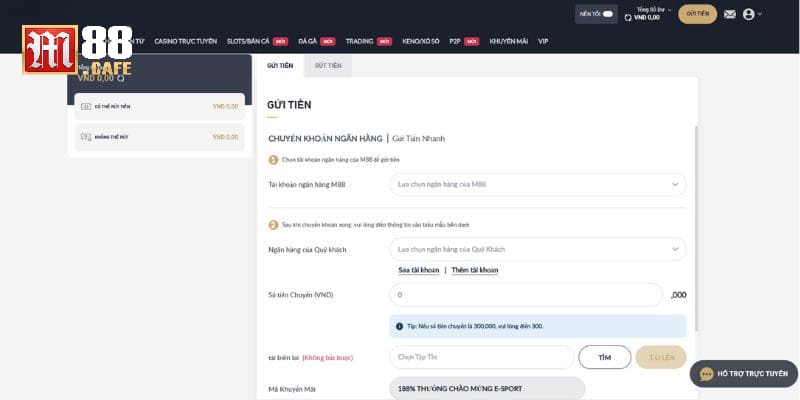 5 bước nạp tiền m88 qua chuyển khoản ngân hàng