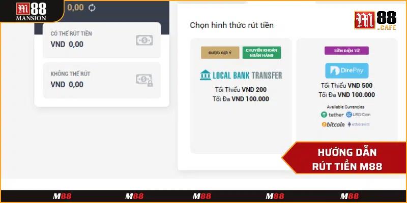 Các bước rút tiền tại nhà cái M88